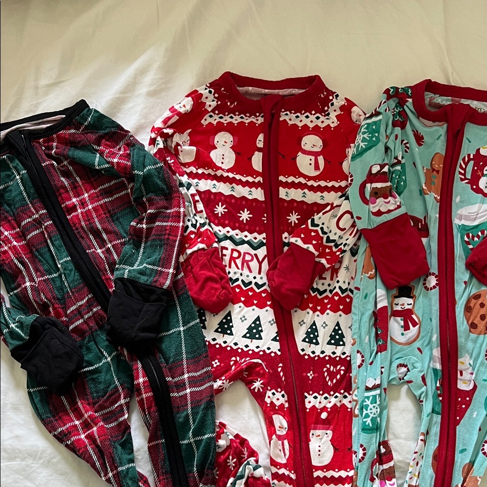 Little Sleepies Festive Footies Set of 3 (two 0-3 mo and one newborn) like new
